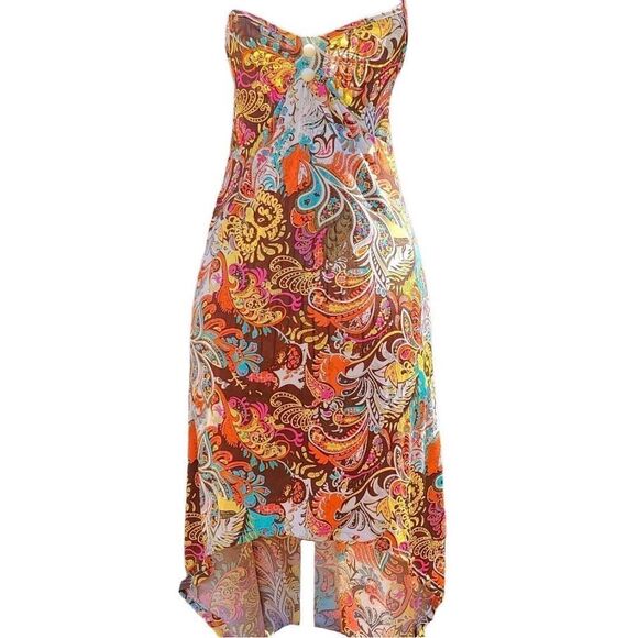 CALIFORNIA WOMAN Spaghetti Strap High Low Dress Paisley Size Small - Picture 5 of 6